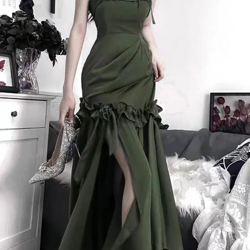 Maxi Dress for Women Summer Tunic Temperament Robe Femme 2025 Vestidos De Mujer Ruffles Bandage Bow Backless Bodycon Dresses