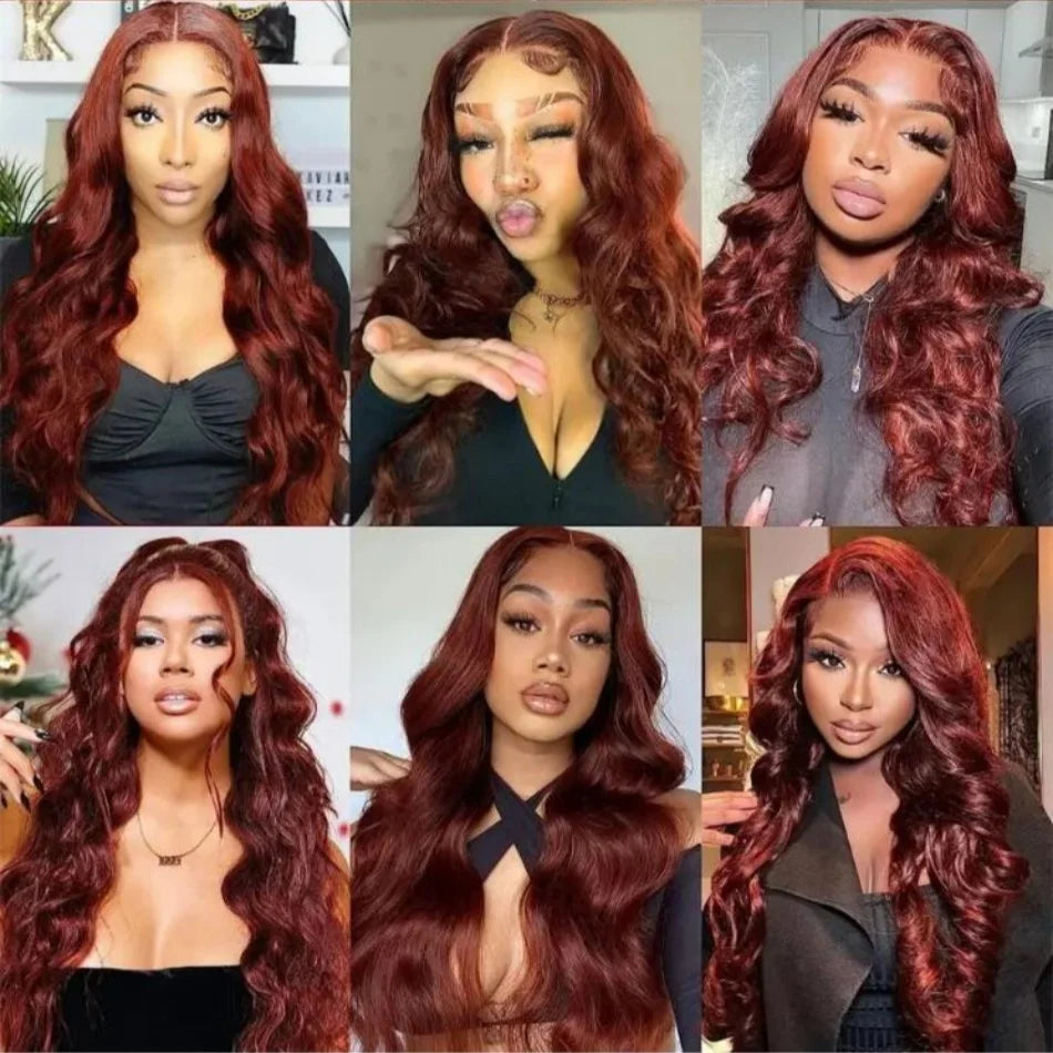13x6 Reddish Brown Body Wave HD 13x4 Lace Frontal Human Hair Wig Colored Brazilian 100% Human Hair Wigs For Women Pre Plucked