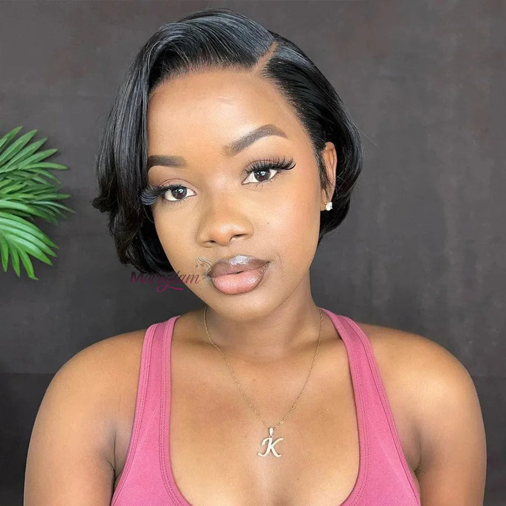 Straight Pixie Cut Short Bob Wigs Human Hair 13x4 Transparent Lace Front Human Hair Wig T Part Lace Wig Brazilian Hair For Women