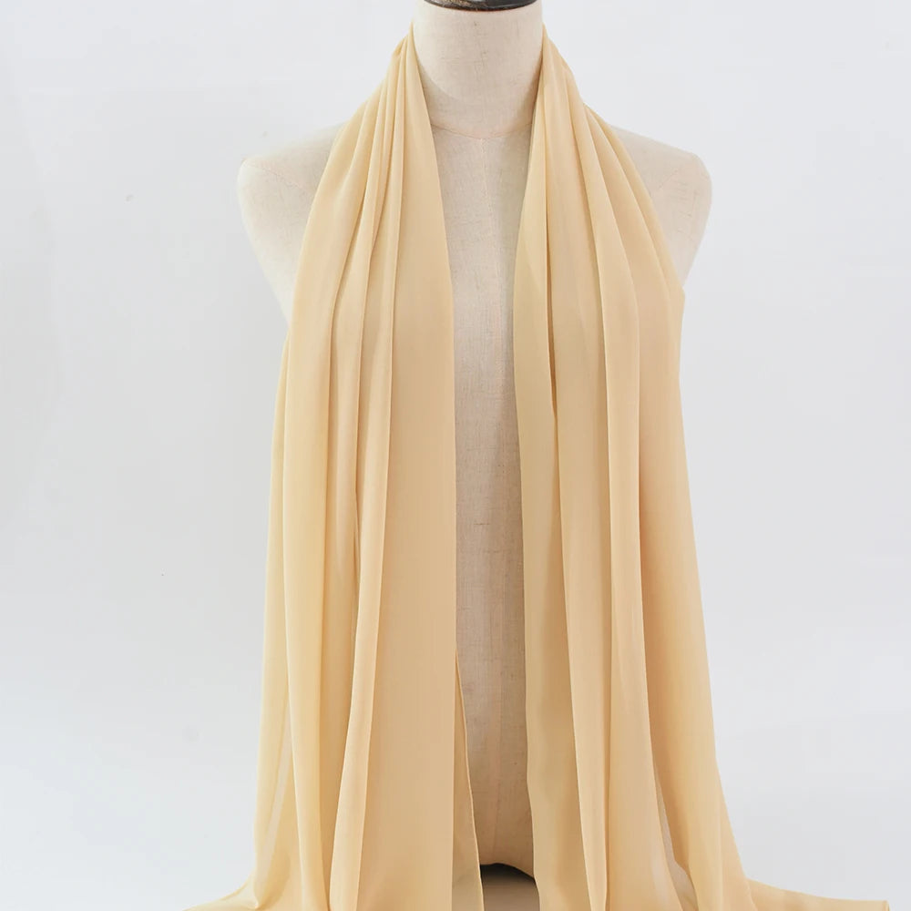 Fashion Pearl Chiffon Hijab Shawls of Muslim Women Solid Color Head Wraps Scarf