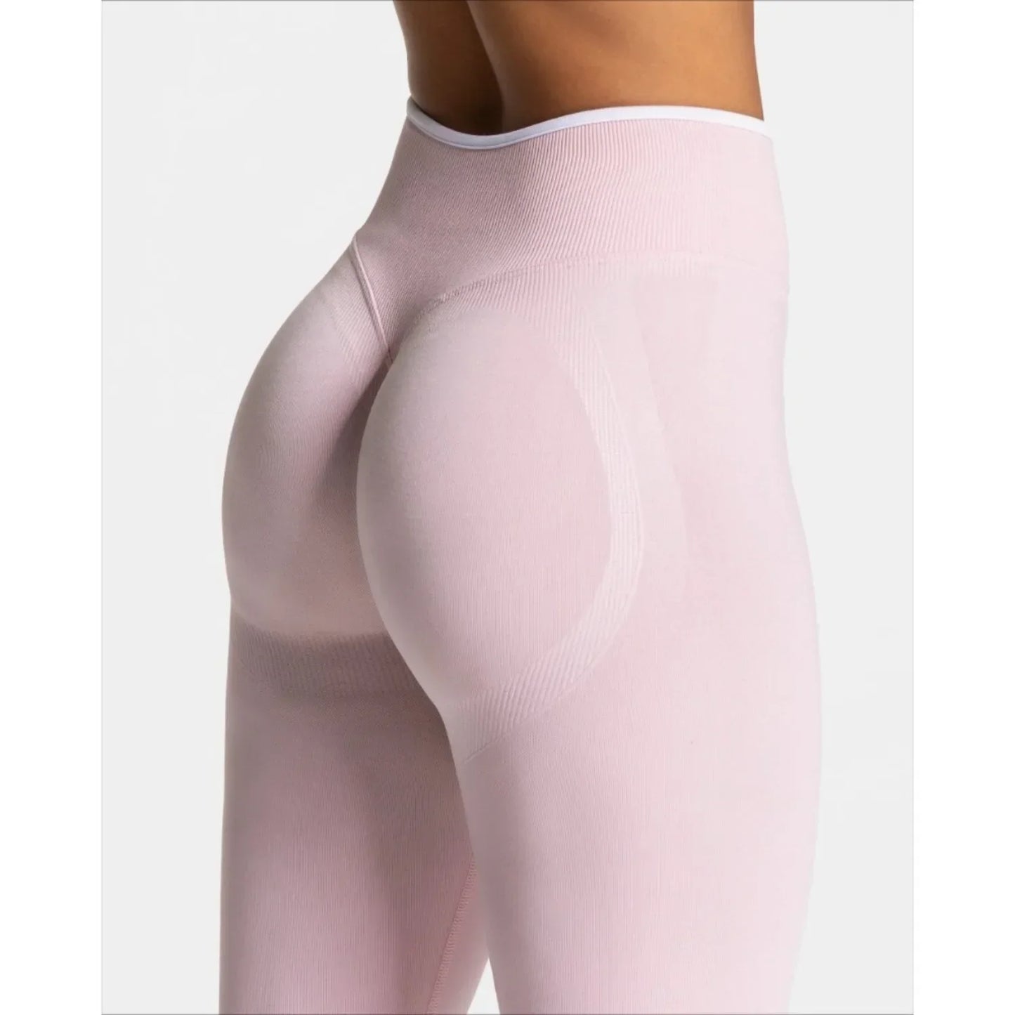 Women's Seamless Gym Solid Color Sports Pants White Edge Waist Tight High Waist