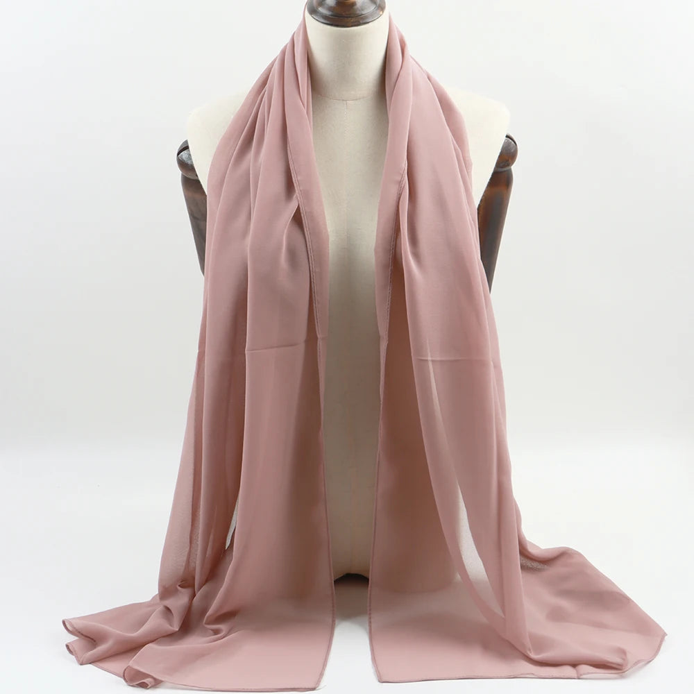 Fashion Pearl Chiffon Hijab Shawls of Muslim Women Solid Color Head Wraps Scarf