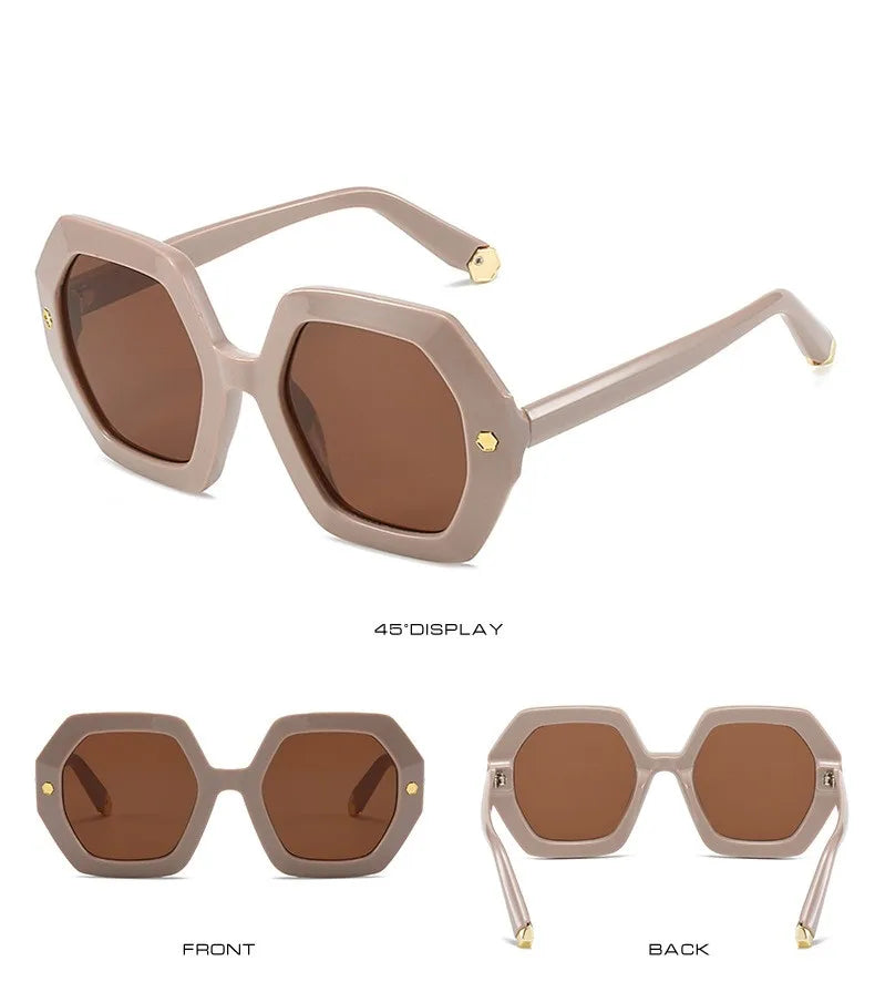 KAMMPT Oversized Men Sunglasses Fashion Hexagon Frame Gradient Shades Eyewear Women 2023 Trendy Ins Popular Brand Sun Glasses