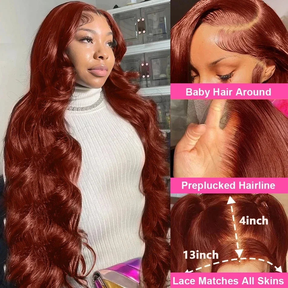 100% Brazilian Reddish Brown 13x4 13x6 HD Lace Front Wigs Human Hair Body Wave Colored Lace Frontal Wig Woman Pre Plucked Sale