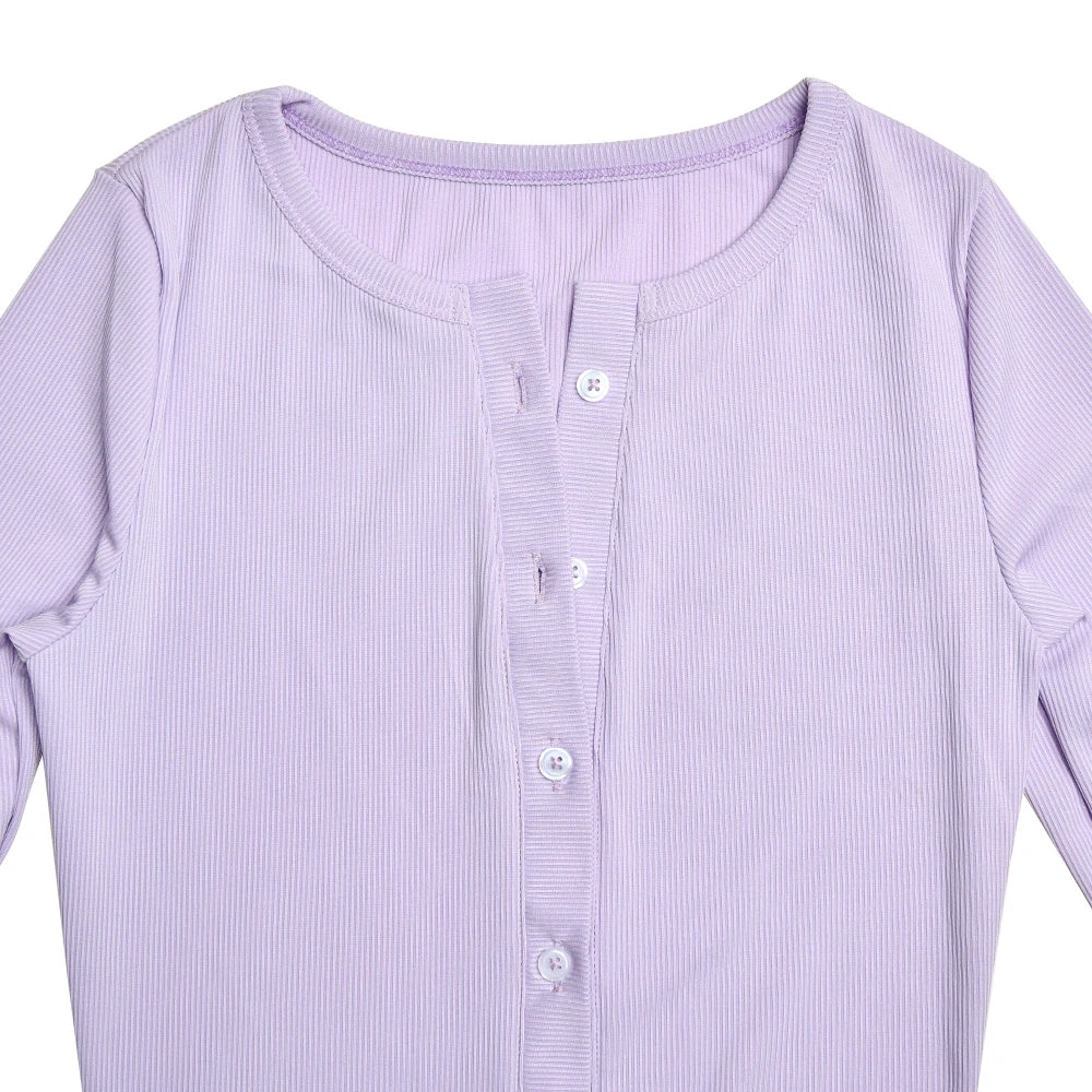 Sibybo Basics Ribbed Playsuit Casual Long Sleeves Button Top Fashion Solid Color High Waist Skinny Playsuit Autumn Women Clothes - Lena & Miles Exquisite Boutique LLC.