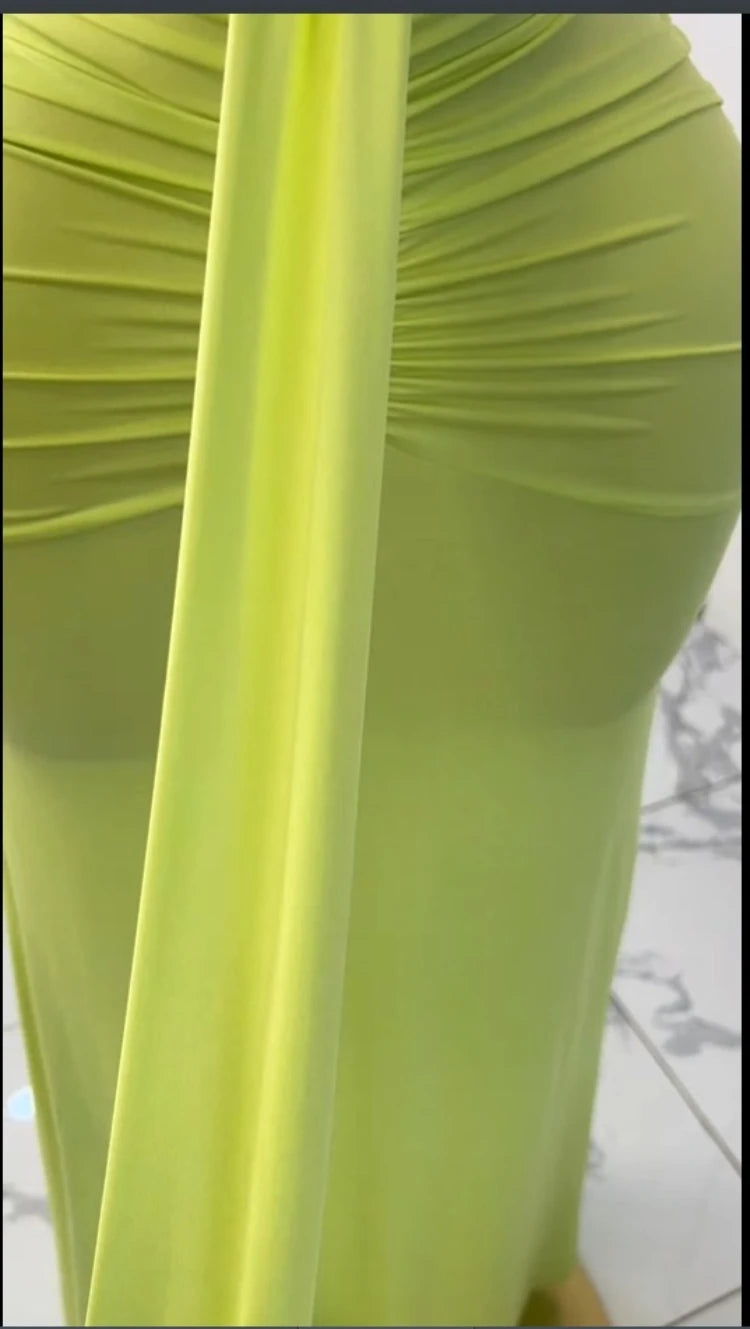 CM.YAYA Women Halter V-neck Stacked Backless Bodycon Midi Maxi Long Dress