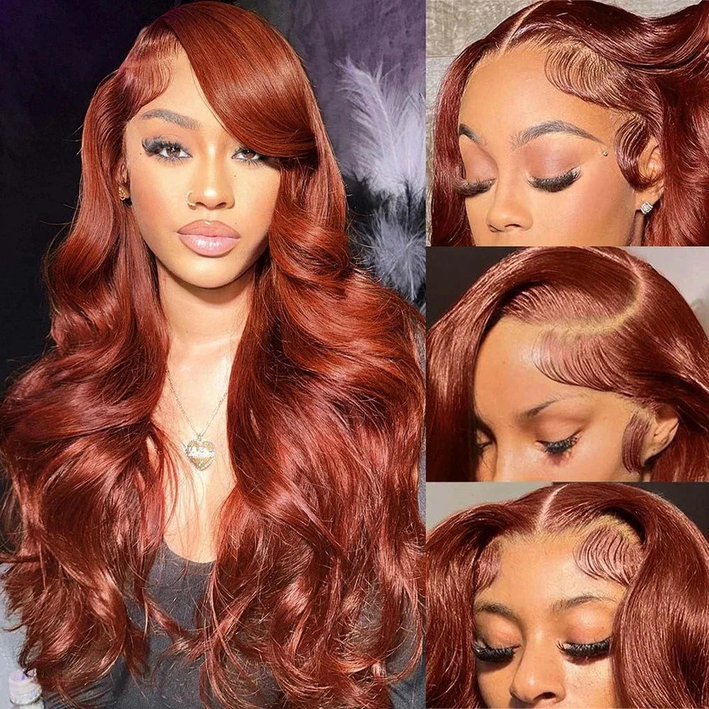 13x6 Reddish Brown Body Wave HD 13x4 Lace Frontal Human Hair Wig Colored Brazilian 100% Human Hair Wigs For Women Pre Plucked