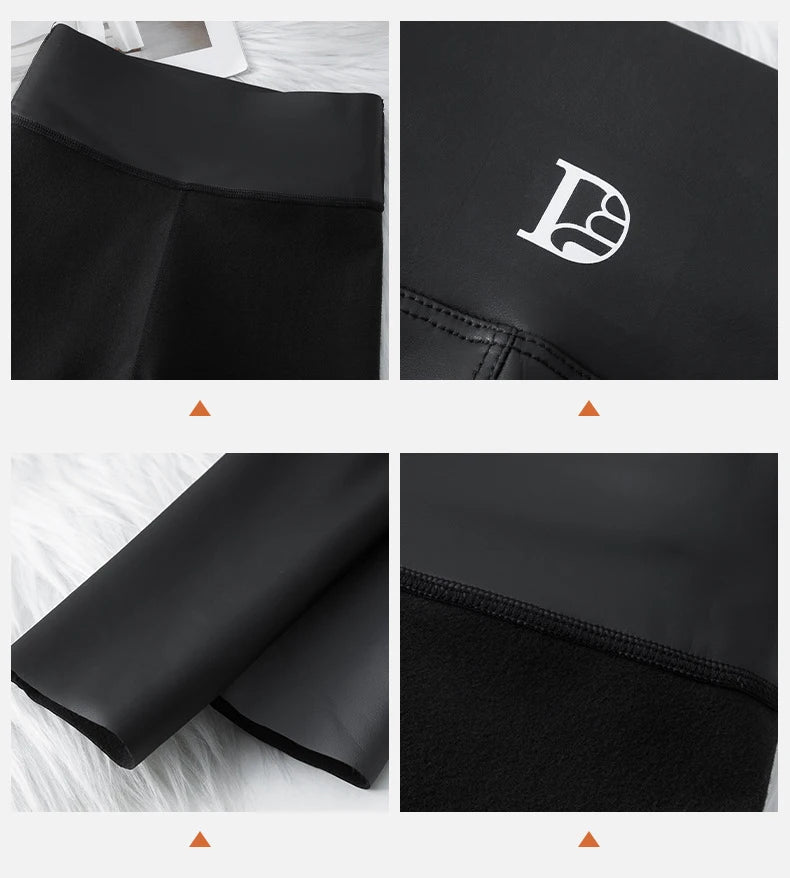 BIVIGAOS 2025 Fall Winter Baby PU Leather Leggings High Waist Elastic Slim Tight Sexy Leather Pants Thin Fleece Warm leggings