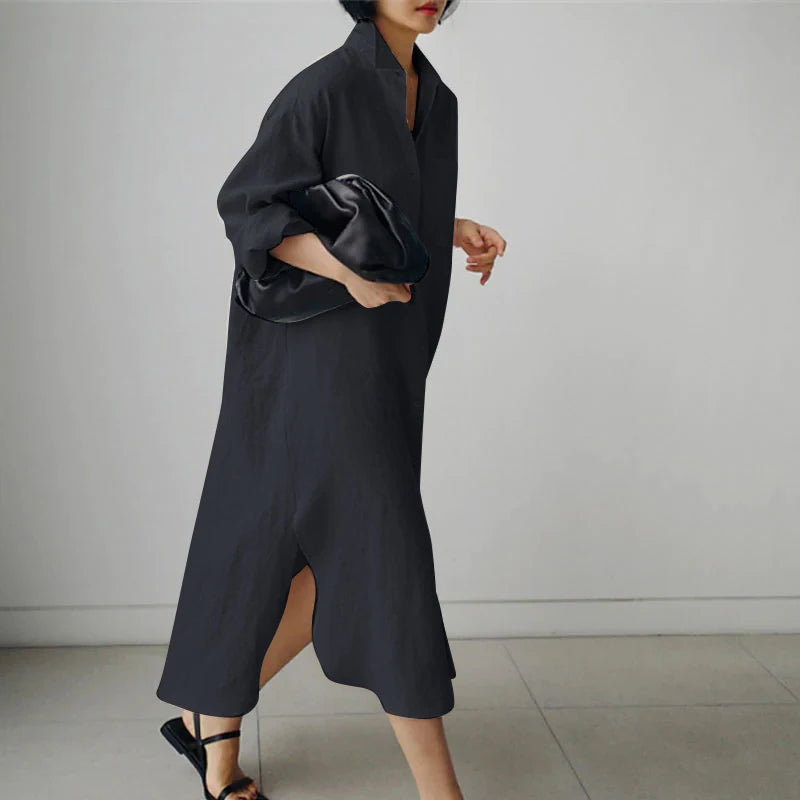 ZANZEA Women Dress Long Sleeve Solid Shirt Sundress Lapel Neck Buttons Vestidos