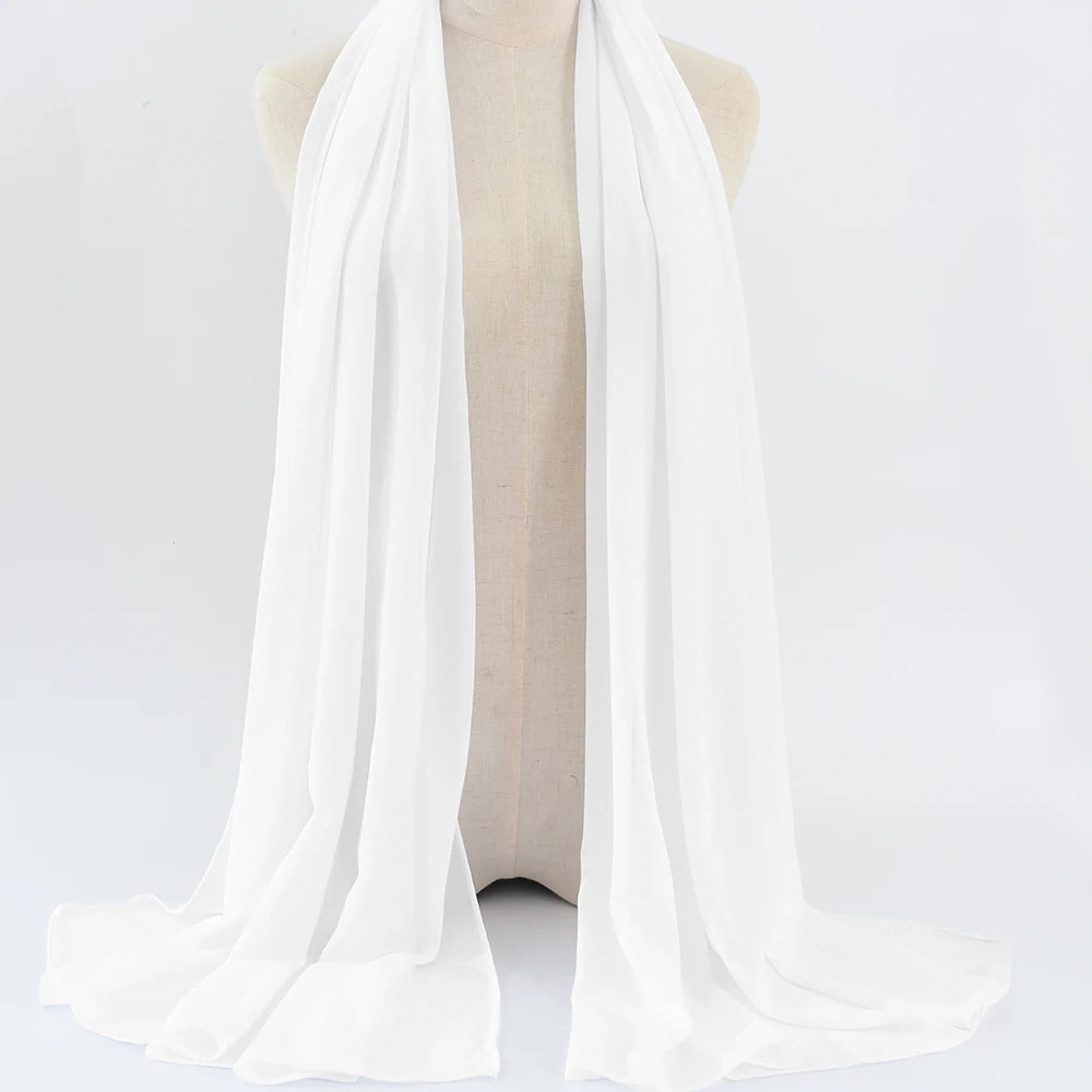 Fashion Pearl Chiffon Hijab Shawls of Muslim Women Solid Color Head Wraps Scarf