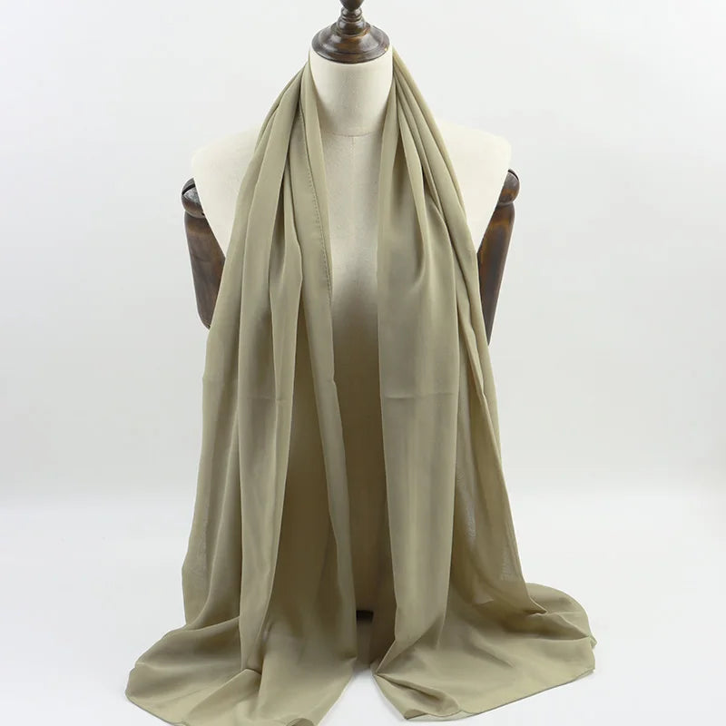 Fashion Pearl Chiffon Hijab Shawls of Muslim Women Solid Color Head Wraps Scarf