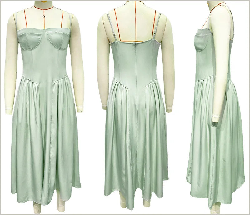 Solid Color Strap French Retro Dress Sleeveless Long Maxi Dresses