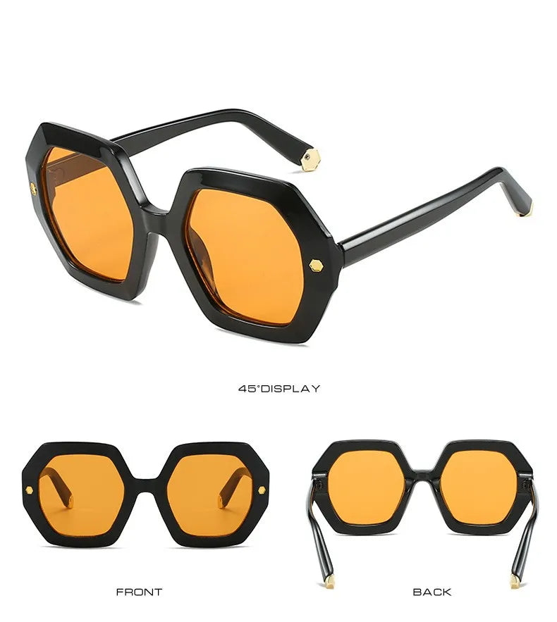 KAMMPT Oversized Men Sunglasses Fashion Hexagon Frame Gradient Shades Eyewear Women 2023 Trendy Ins Popular Brand Sun Glasses