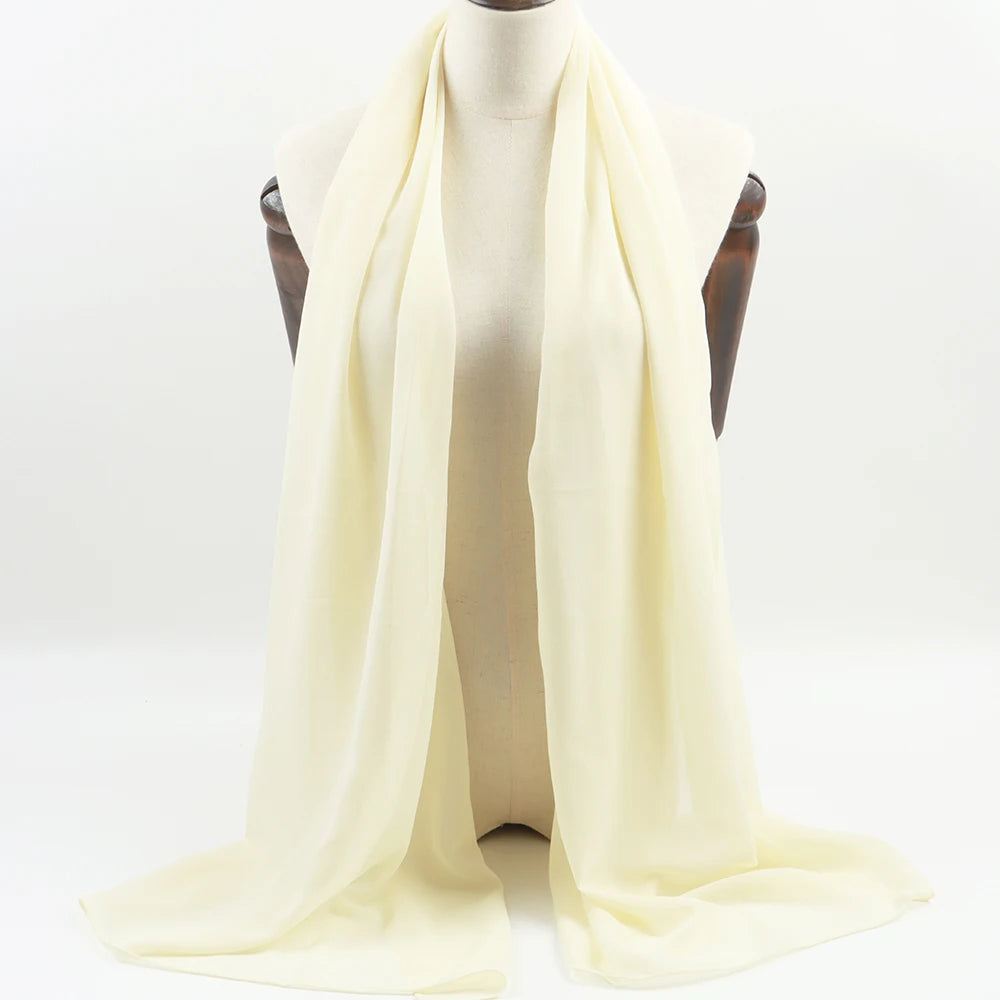 Fashion Pearl Chiffon Hijab Shawls of Muslim Women Solid Color Head Wraps Scarf