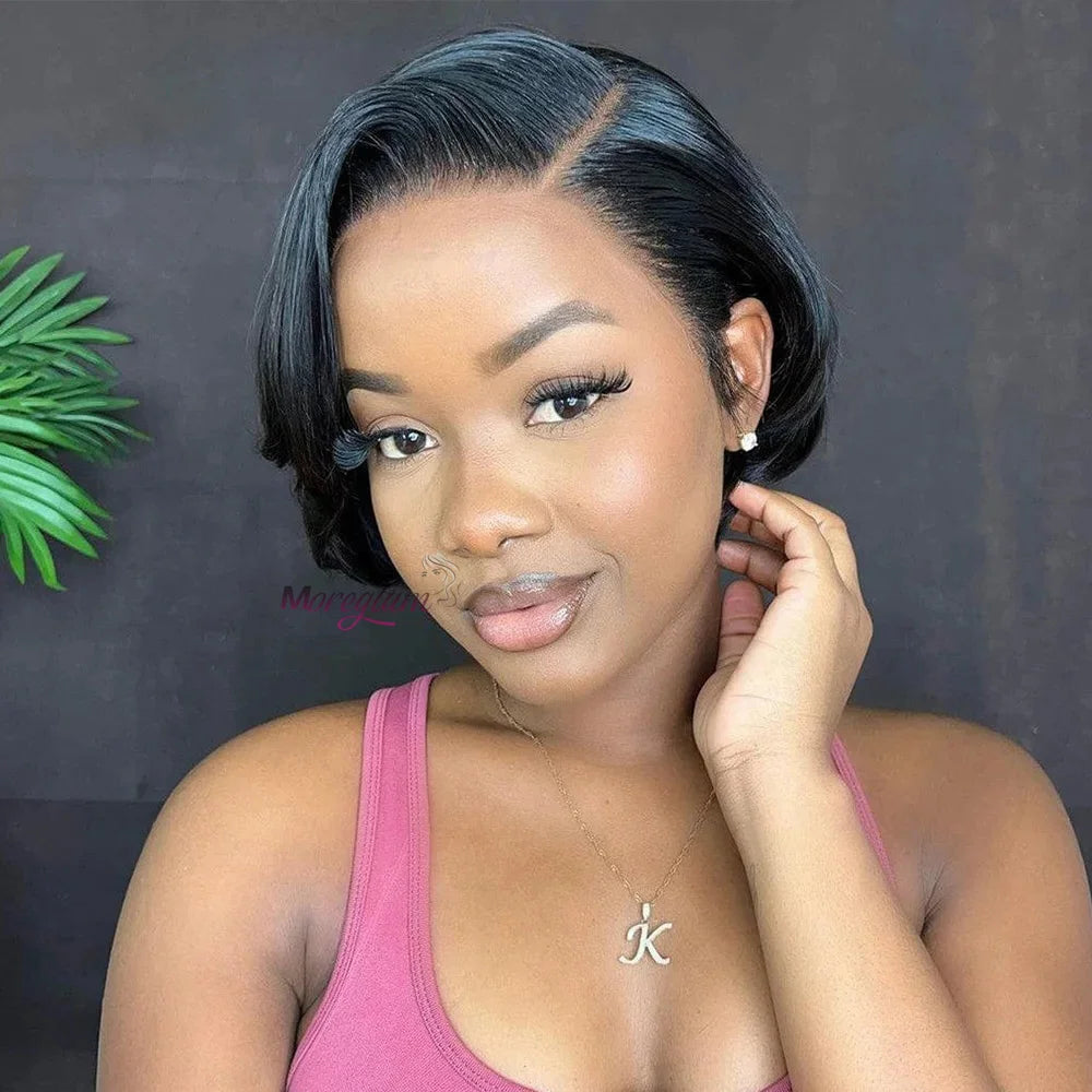 Straight Pixie Cut Short Bob Wigs Human Hair 13x4 Transparent Lace Front Human Hair Wig T Part Lace Wig Brazilian Hair For Women