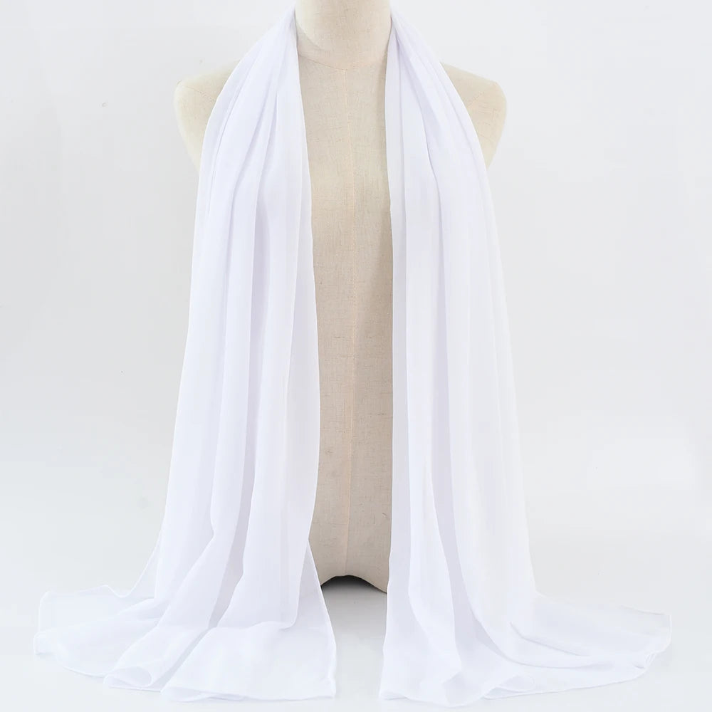 Fashion Pearl Chiffon Hijab Shawls of Muslim Women Solid Color Head Wraps Scarf