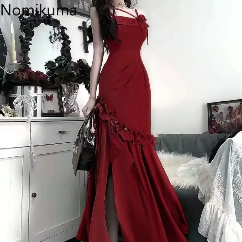 Maxi Dress for Women Summer Tunic Temperament Robe Femme 2025 Vestidos De Mujer Ruffles Bandage Bow Backless Bodycon Dresses