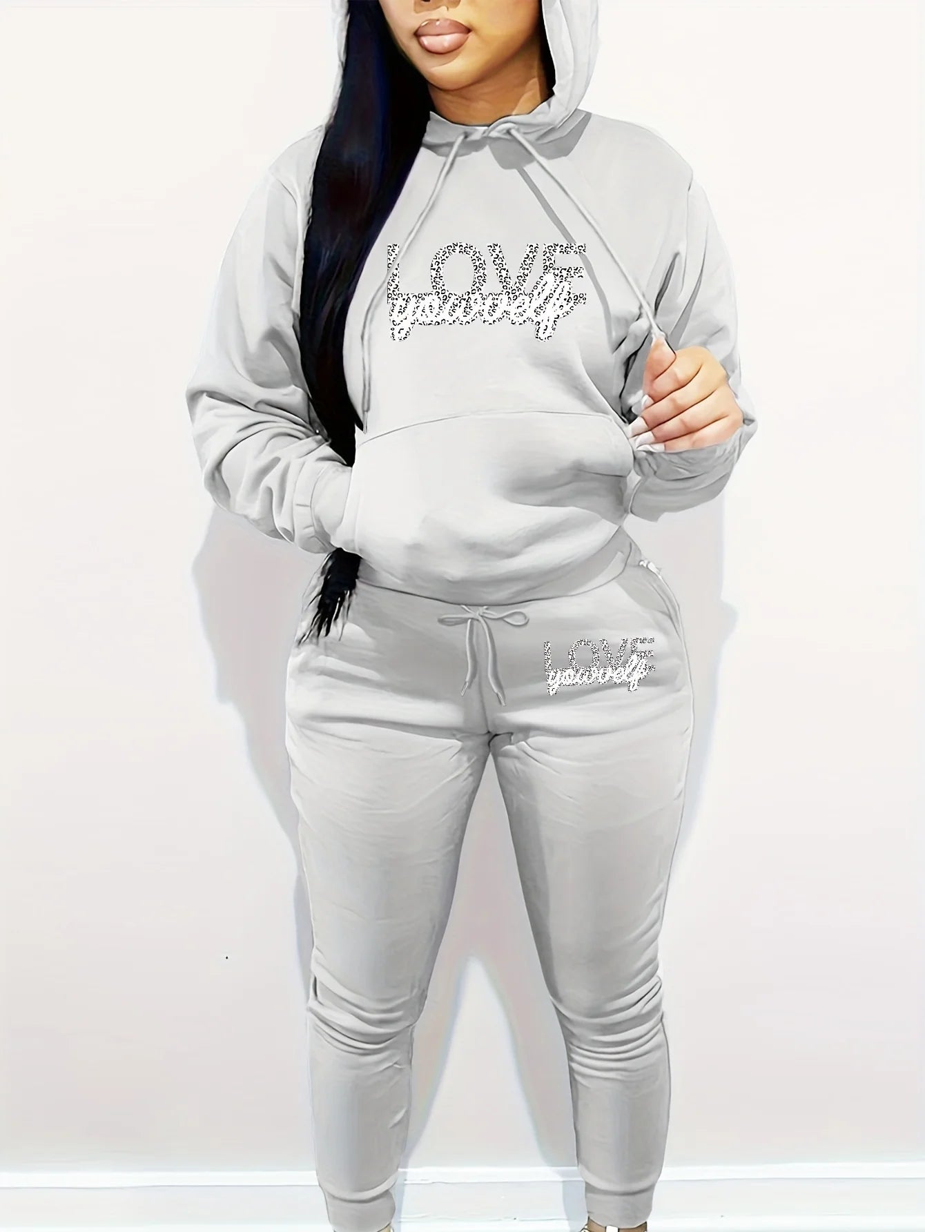 women's autumn winter suit clothing Hoodies Sweatshirt Trackpants 2piece set Cotton Fashion love Print Oversized Hoody and pants