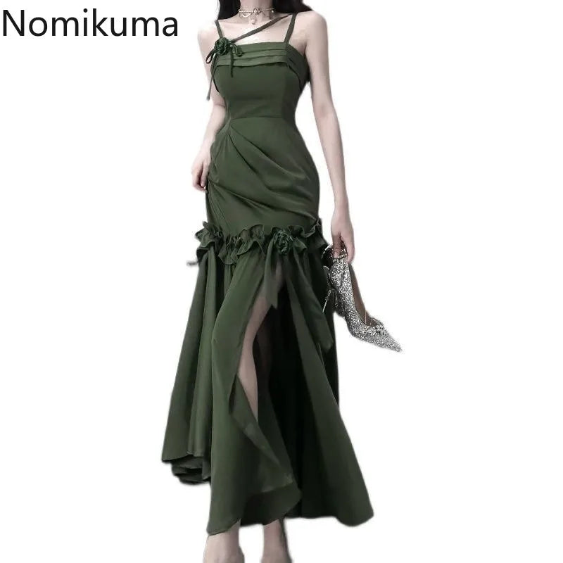 Maxi Dress for Women Summer Tunic Temperament Robe Femme 2025 Vestidos De Mujer Ruffles Bandage Bow Backless Bodycon Dresses