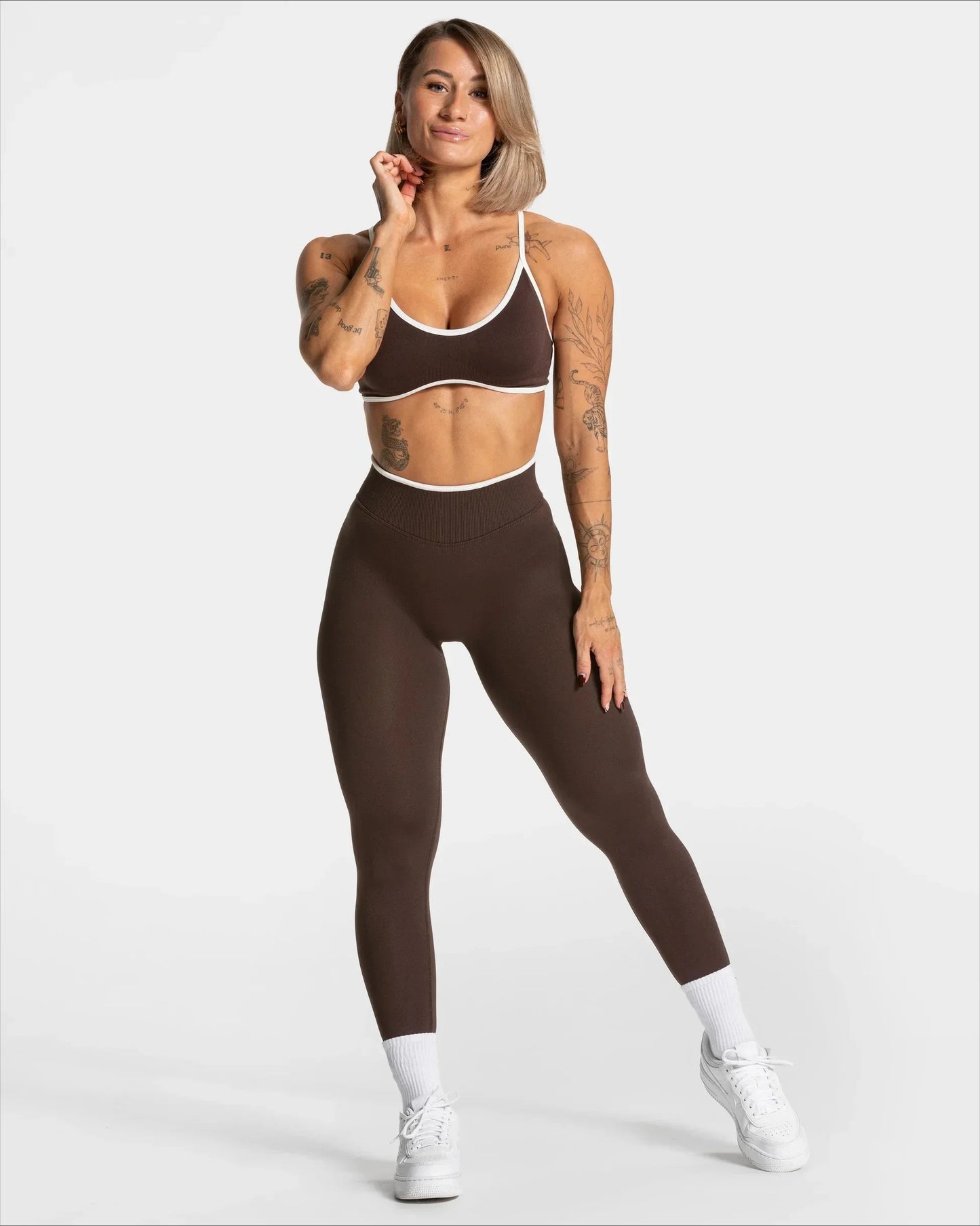 Women's Seamless Gym Solid Color Sports Pants White Edge Waist Tight High Waist