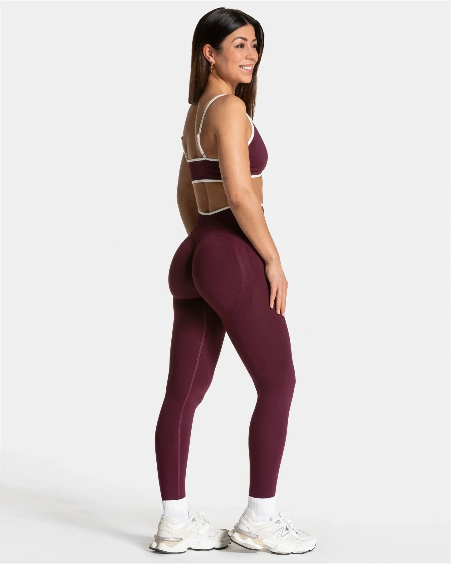 Women's Seamless Gym Solid Color Sports Pants White Edge Waist Tight High Waist