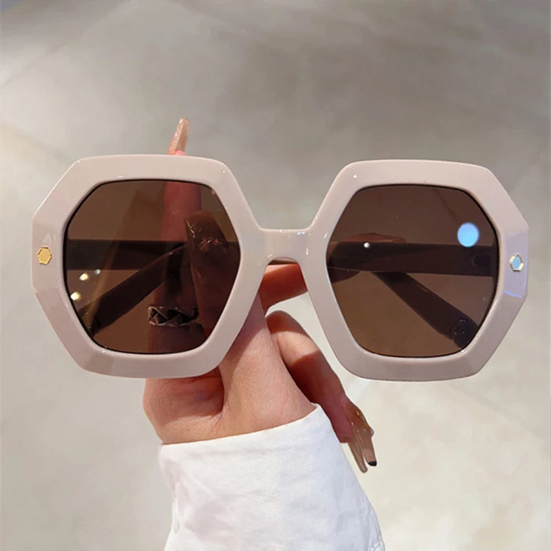 KAMMPT Oversized Men Sunglasses Fashion Hexagon Frame Gradient Shades Eyewear Women 2023 Trendy Ins Popular Brand Sun Glasses