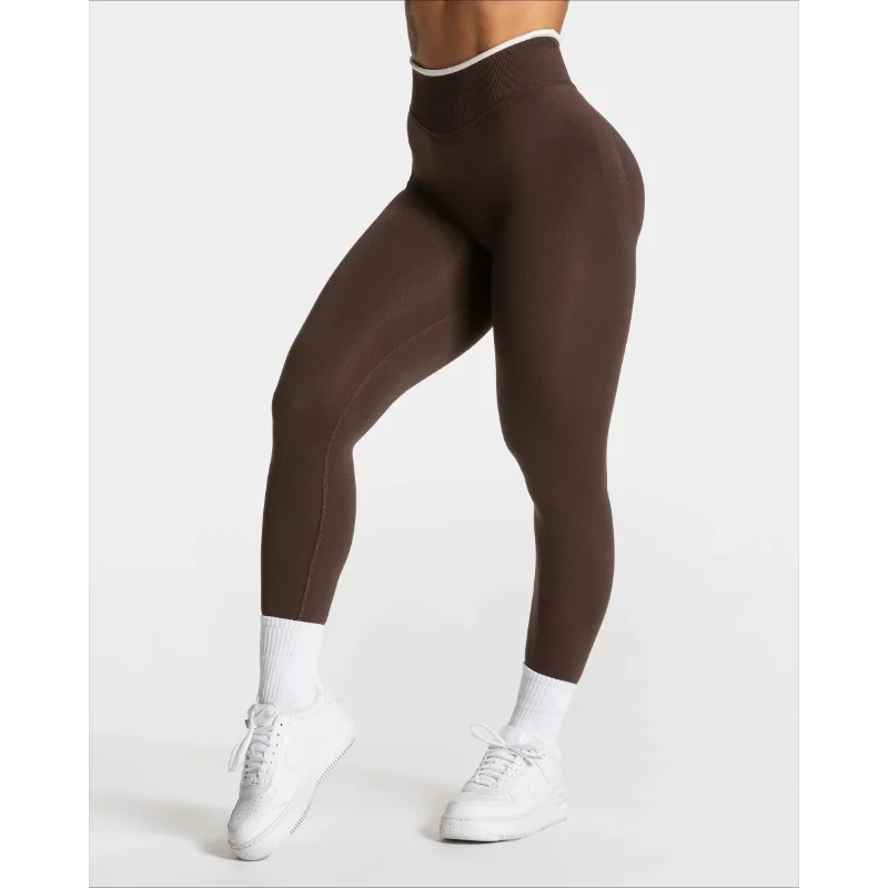 Women's Seamless Gym Solid Color Sports Pants White Edge Waist Tight High Waist