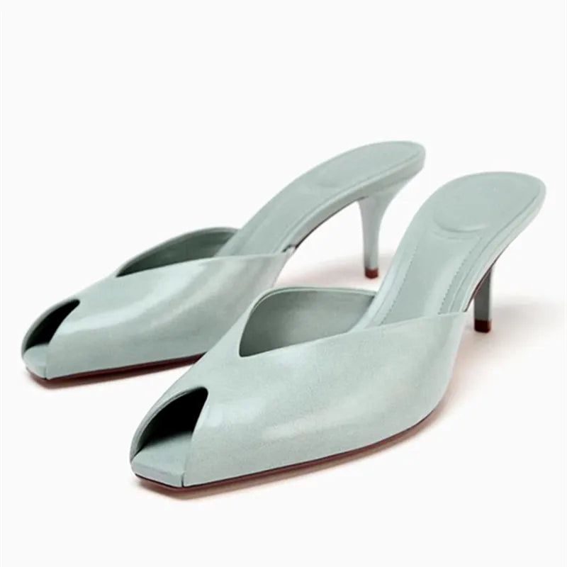 Brand High Heel Slippers Women High Quality Patent Leather