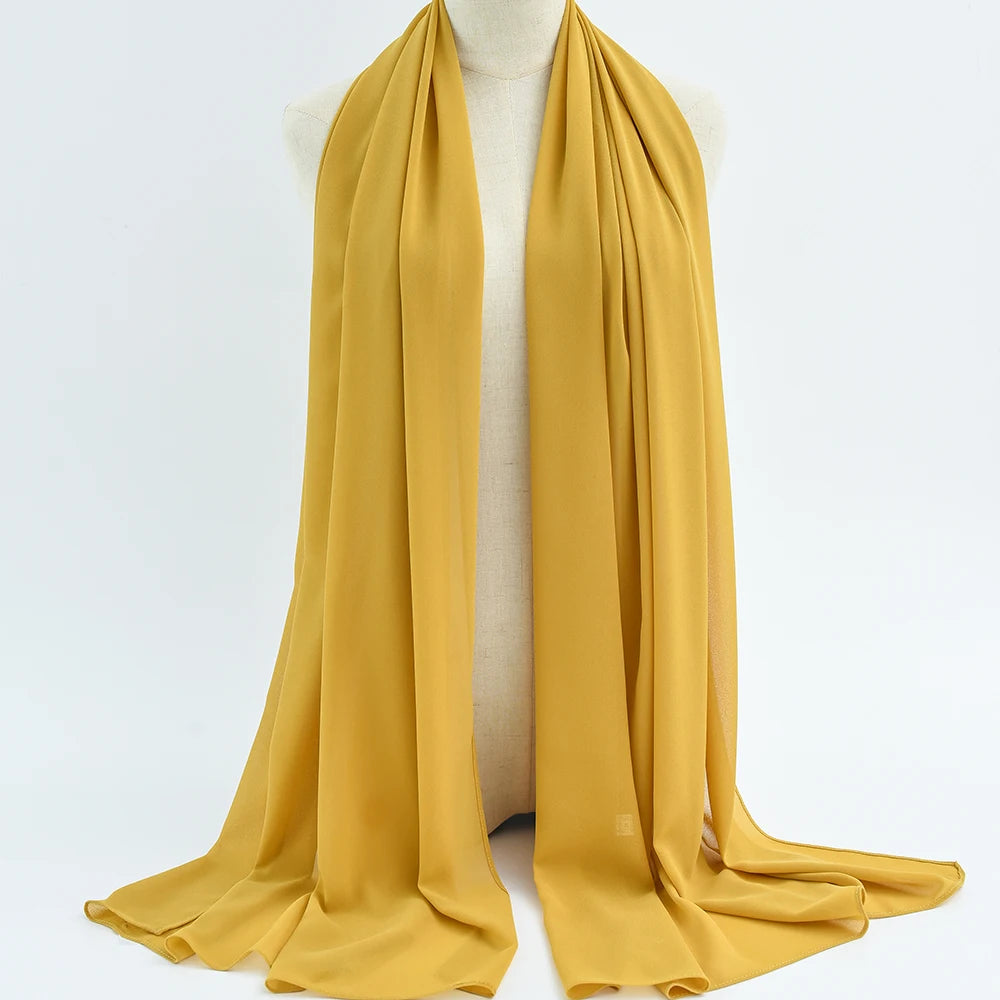 Fashion Pearl Chiffon Hijab Shawls of Muslim Women Solid Color Head Wraps Scarf