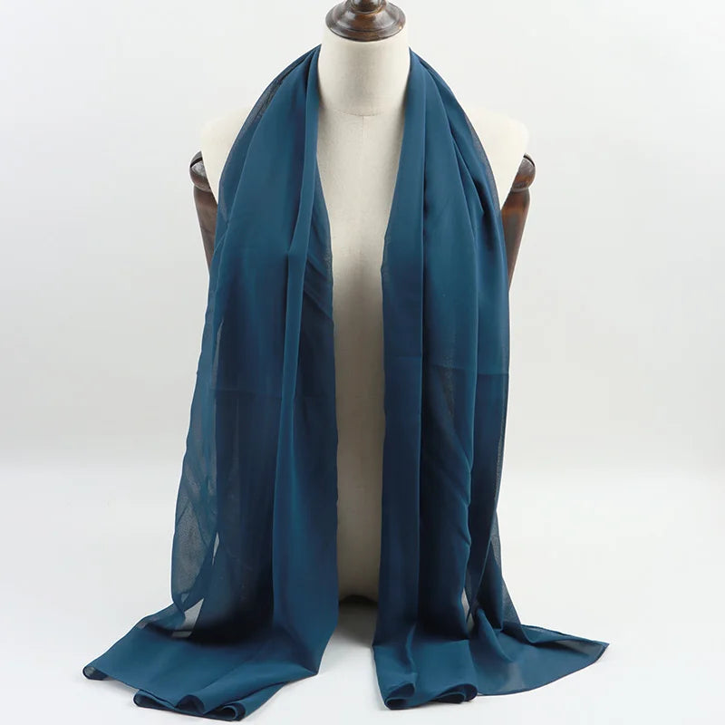 Fashion Pearl Chiffon Hijab Shawls of Muslim Women Solid Color Head Wraps Scarf