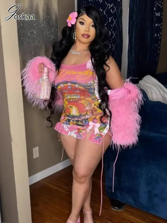 Women's Sexy Print Halter Wrap Chest Backless Side Hollow Bandage Body-Shaping Mini Dress Holiday Beachwear