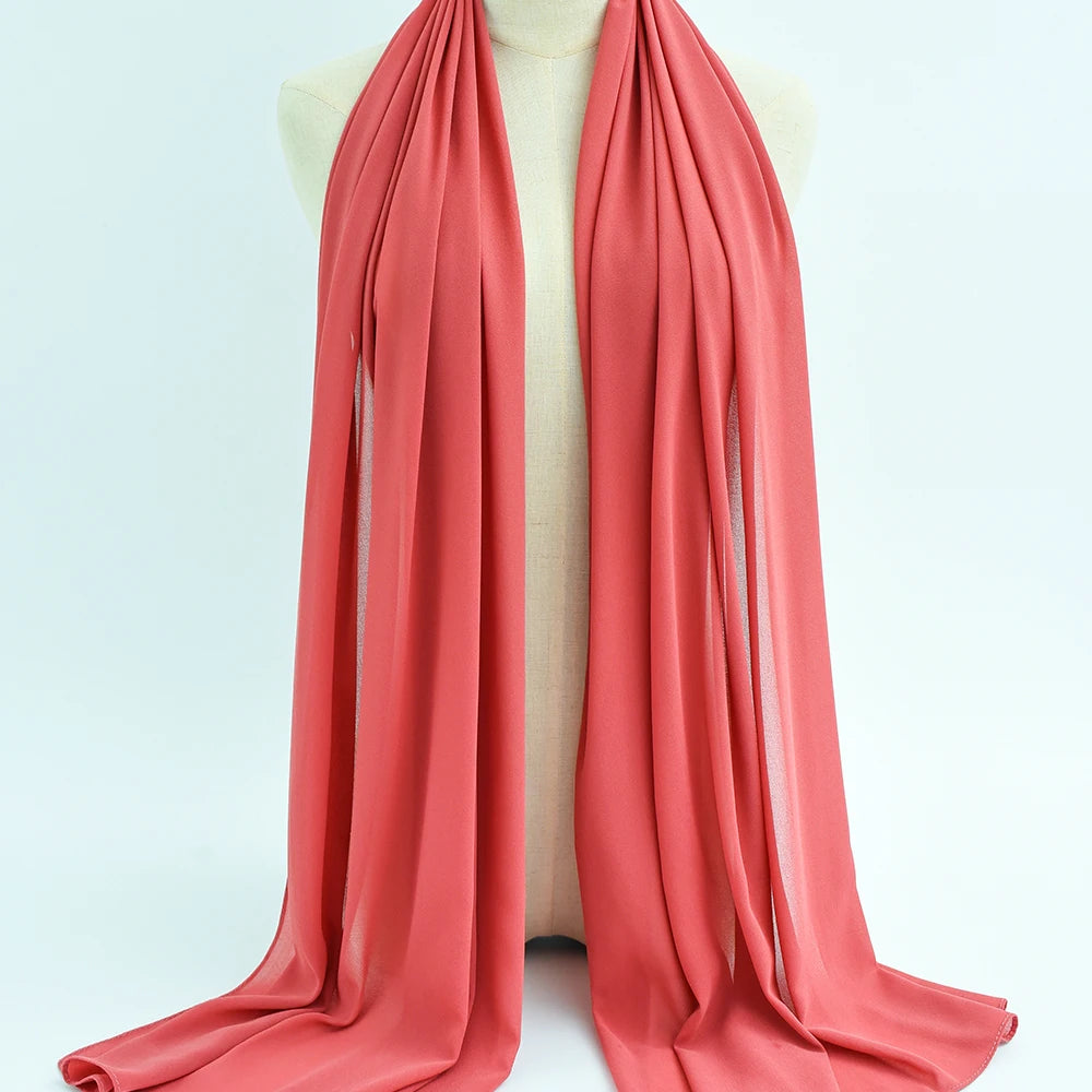 Fashion Pearl Chiffon Hijab Shawls of Muslim Women Solid Color Head Wraps Scarf