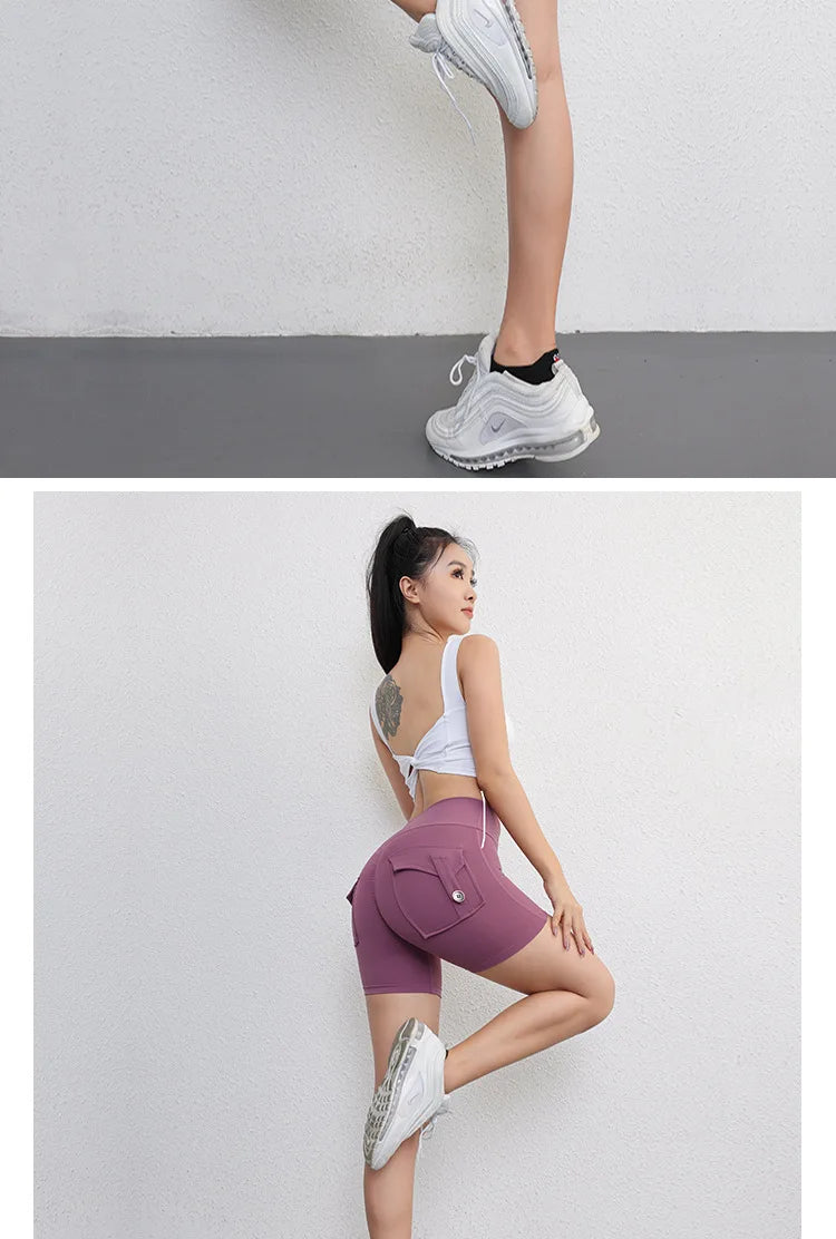 Yoga Fitness Shorts Women Workwear Style Leggings Stretchy High Waist Quick