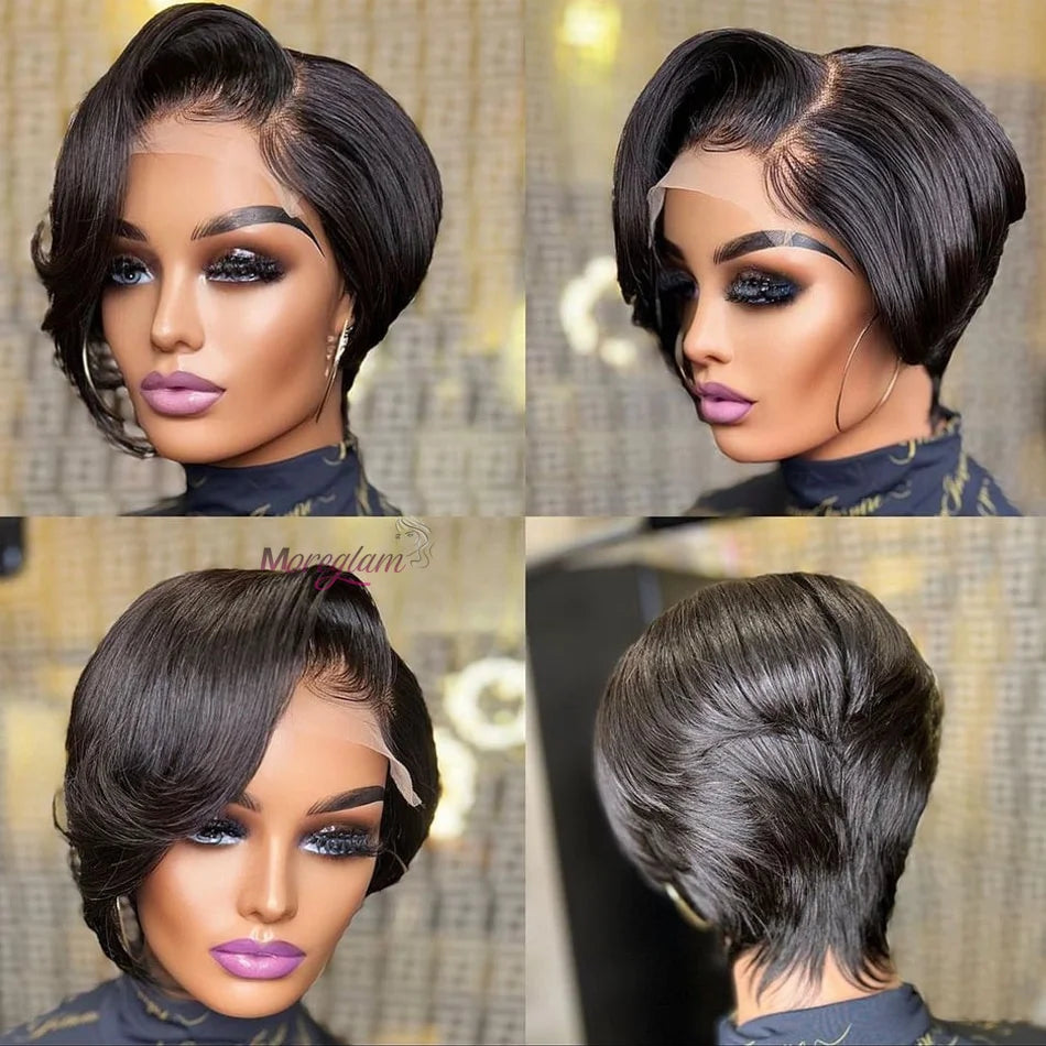 Straight Pixie Cut Short Bob Wigs Human Hair 13x4 Transparent Lace Front Human Hair Wig T Part Lace Wig Brazilian Hair For Women