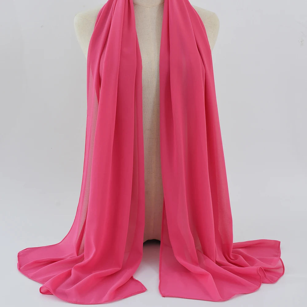 Fashion Pearl Chiffon Hijab Shawls of Muslim Women Solid Color Head Wraps Scarf