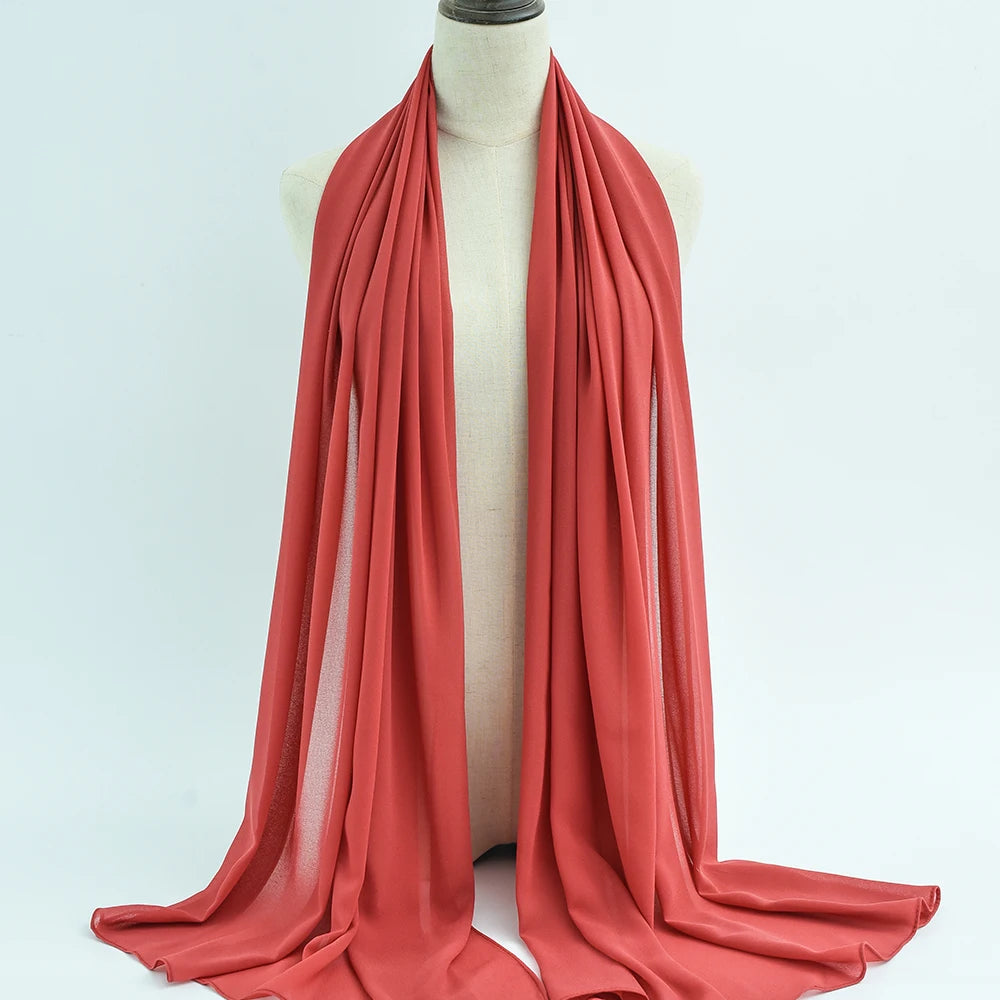 Fashion Pearl Chiffon Hijab Shawls of Muslim Women Solid Color Head Wraps Scarf