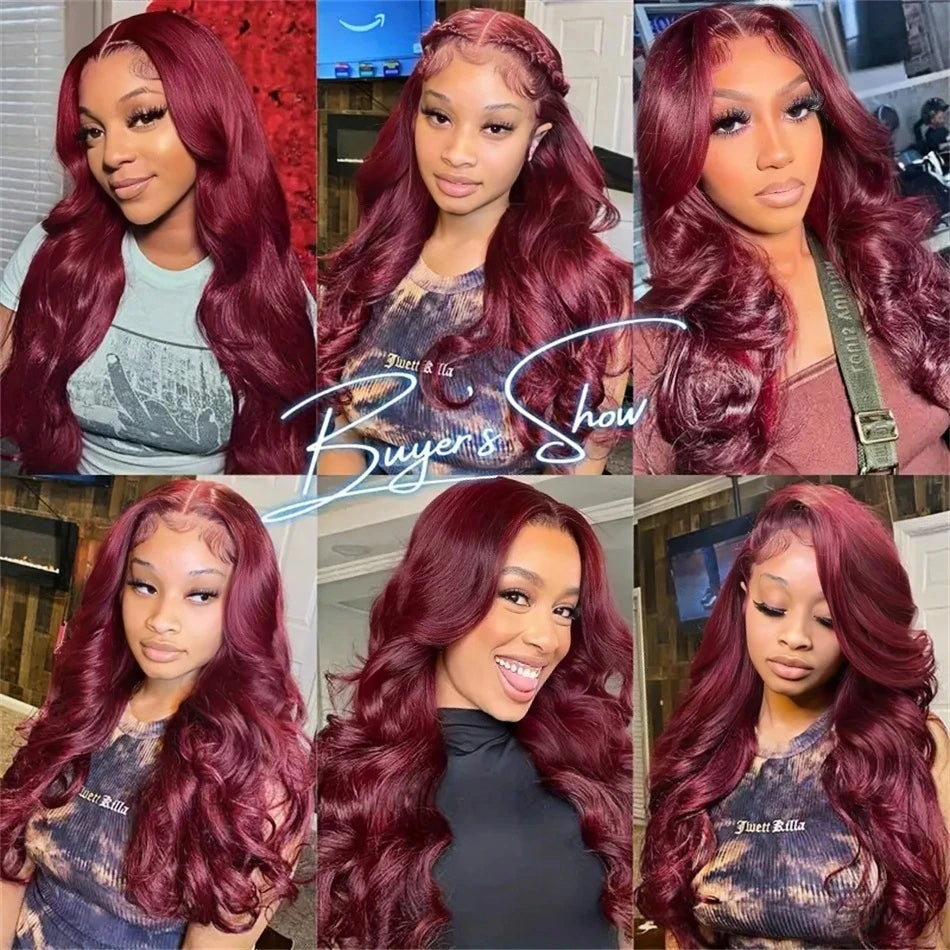 13x6 Hd Lace Front Human Hair Wig 99J Burgundy Preplucked Hd Transparent 13x4 Body Wave Human Hair Lace Frontal Wigs for Women