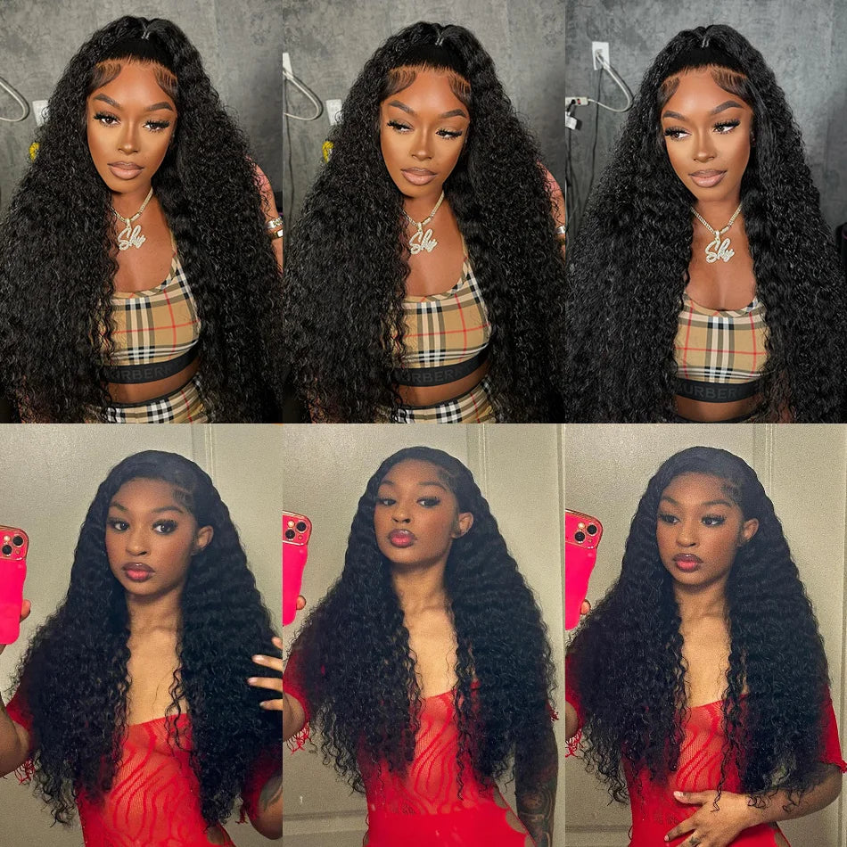 100% Human Hair 13x6 HD Transparent Deep Wave Lace Frontal Wigs 13x4 Water Curly Lace Front Wig 30 40 Inch Kinky Brazilian Black