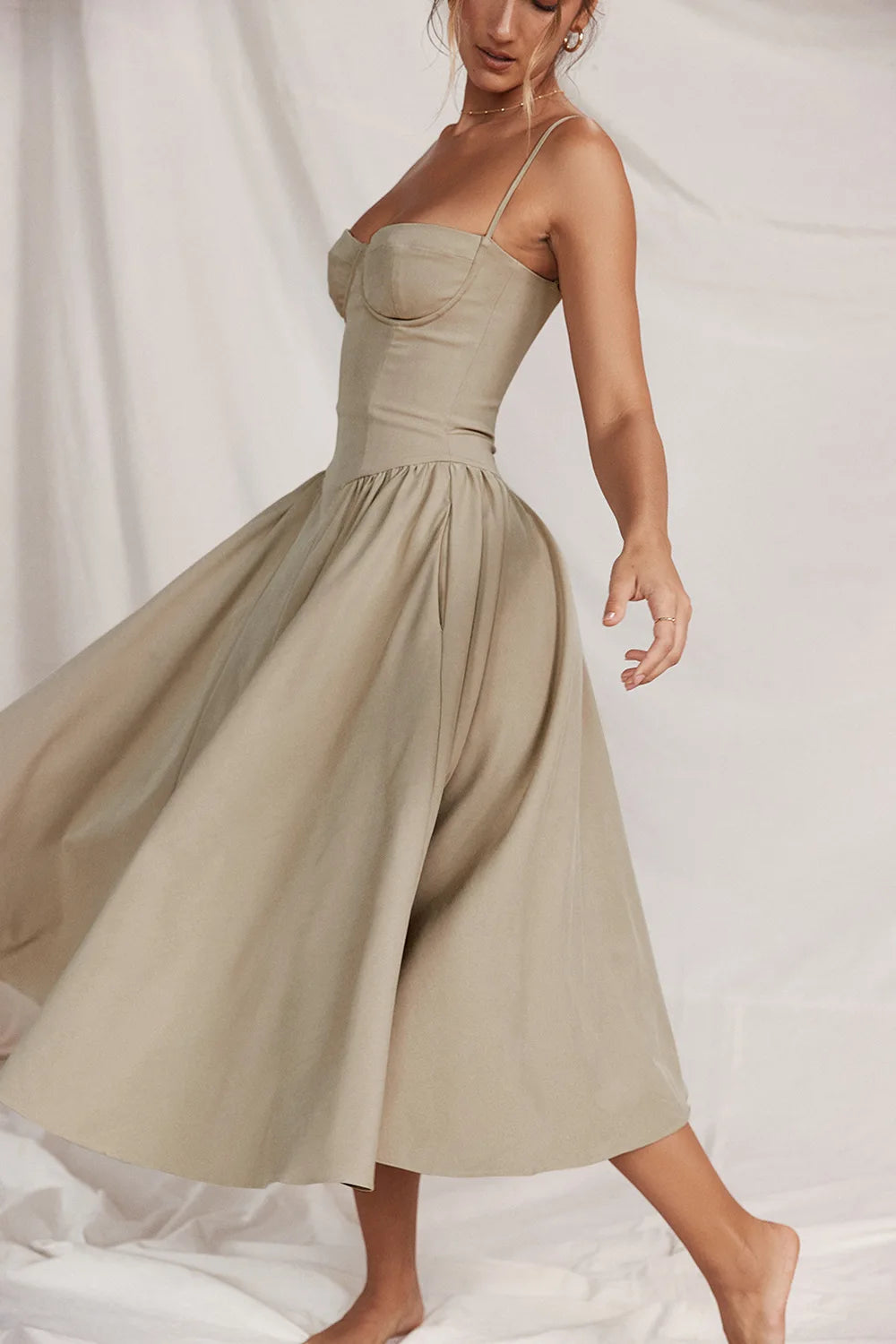 Solid Color Strap French Retro Dress Sleeveless Long Maxi Dresses