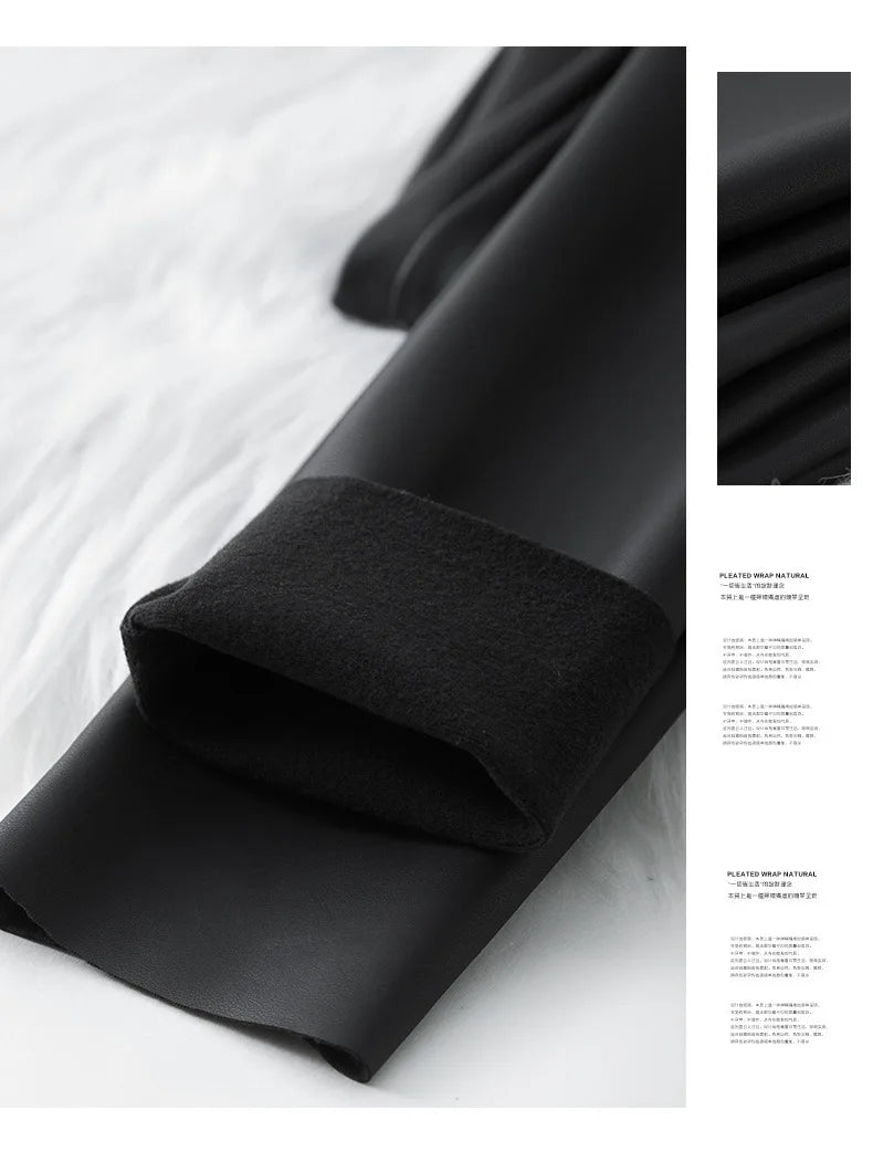 BIVIGAOS 2025 Fall Winter Baby PU Leather Leggings High Waist Elastic Slim Tight Sexy Leather Pants Thin Fleece Warm leggings