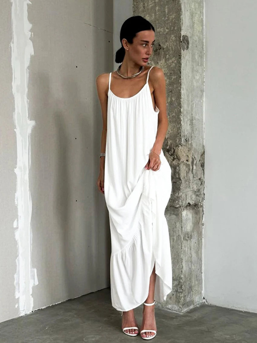 Marthaqiqi Home Clothes Women V-Neck Sleepwear Spaghetti Strap Pajama Lace Up Nightwear Ankle-Length Dress Casual Ladies Nightie