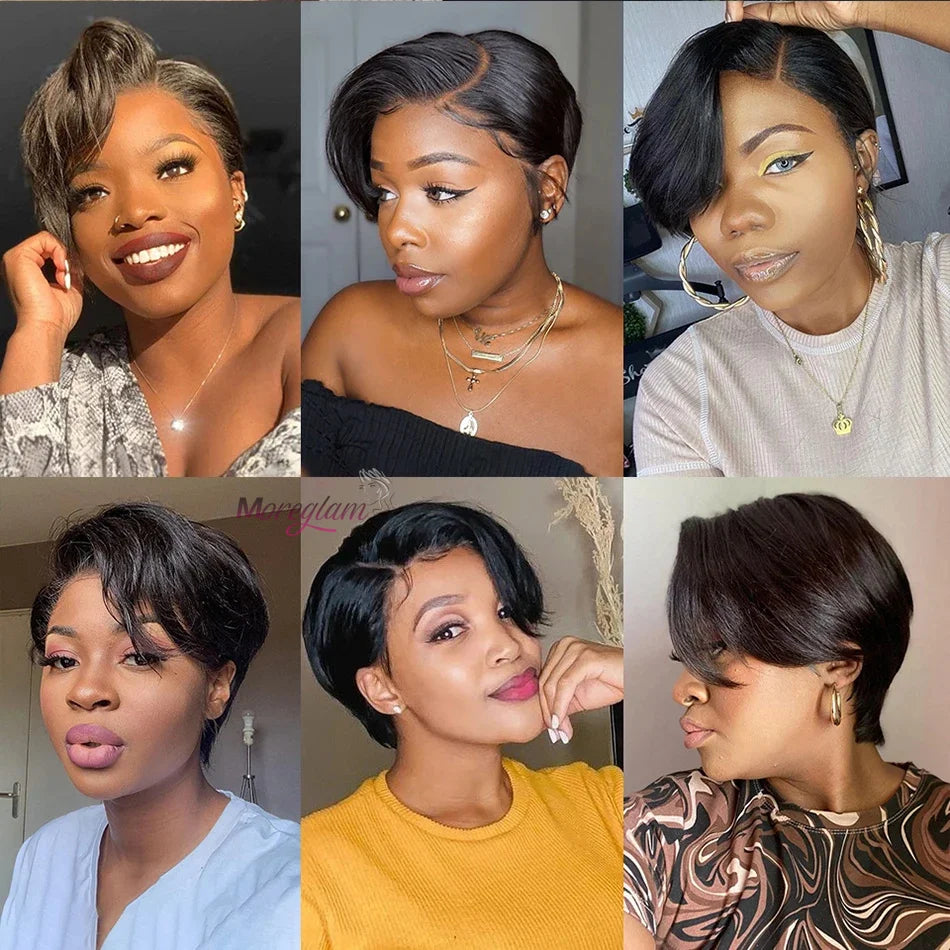 Straight Pixie Cut Short Bob Wigs Human Hair 13x4 Transparent Lace Front Human Hair Wig T Part Lace Wig Brazilian Hair For Women