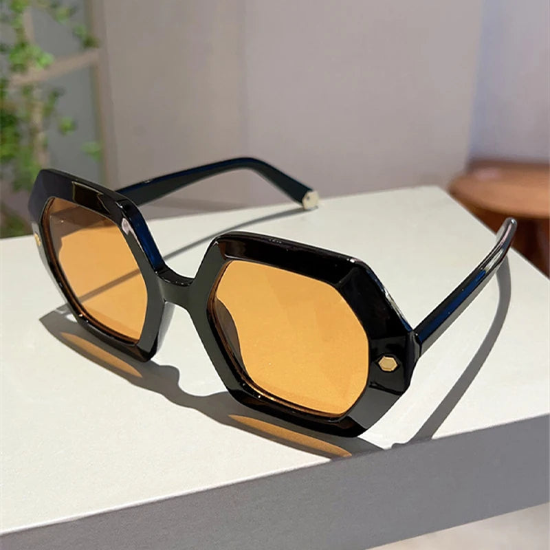 KAMMPT Oversized Men Sunglasses Fashion Hexagon Frame Gradient Shades Eyewear Women 2023 Trendy Ins Popular Brand Sun Glasses