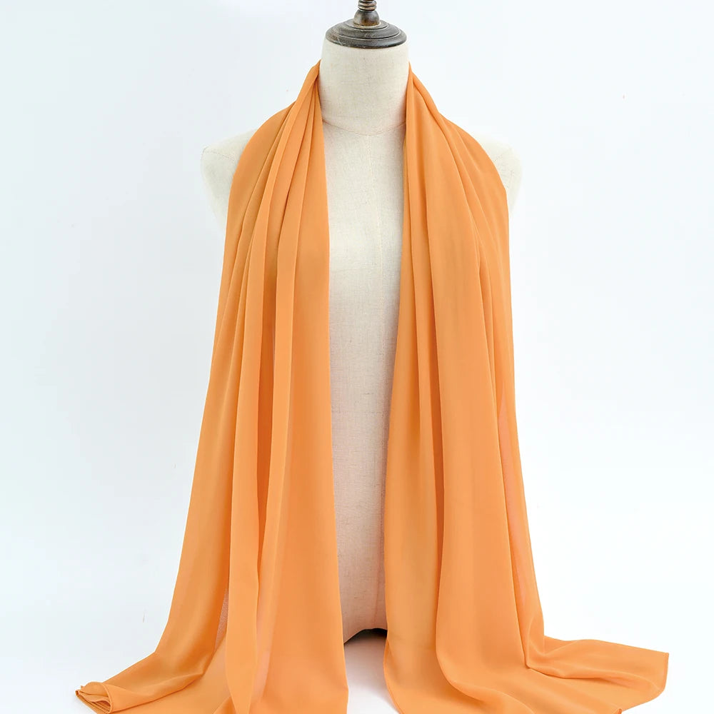 Fashion Pearl Chiffon Hijab Shawls of Muslim Women Solid Color Head Wraps Scarf