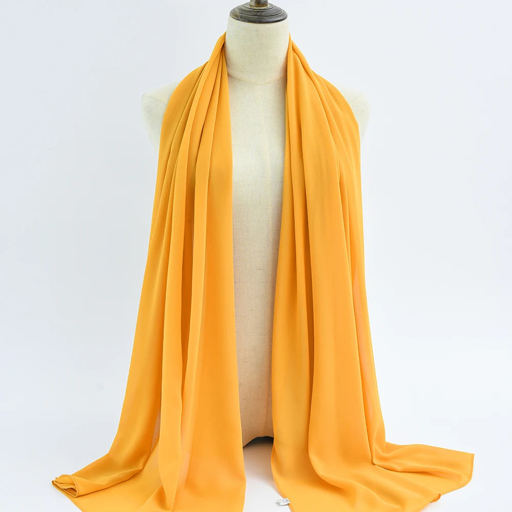 Fashion Pearl Chiffon Hijab Shawls of Muslim Women Solid Color Head Wraps Scarf