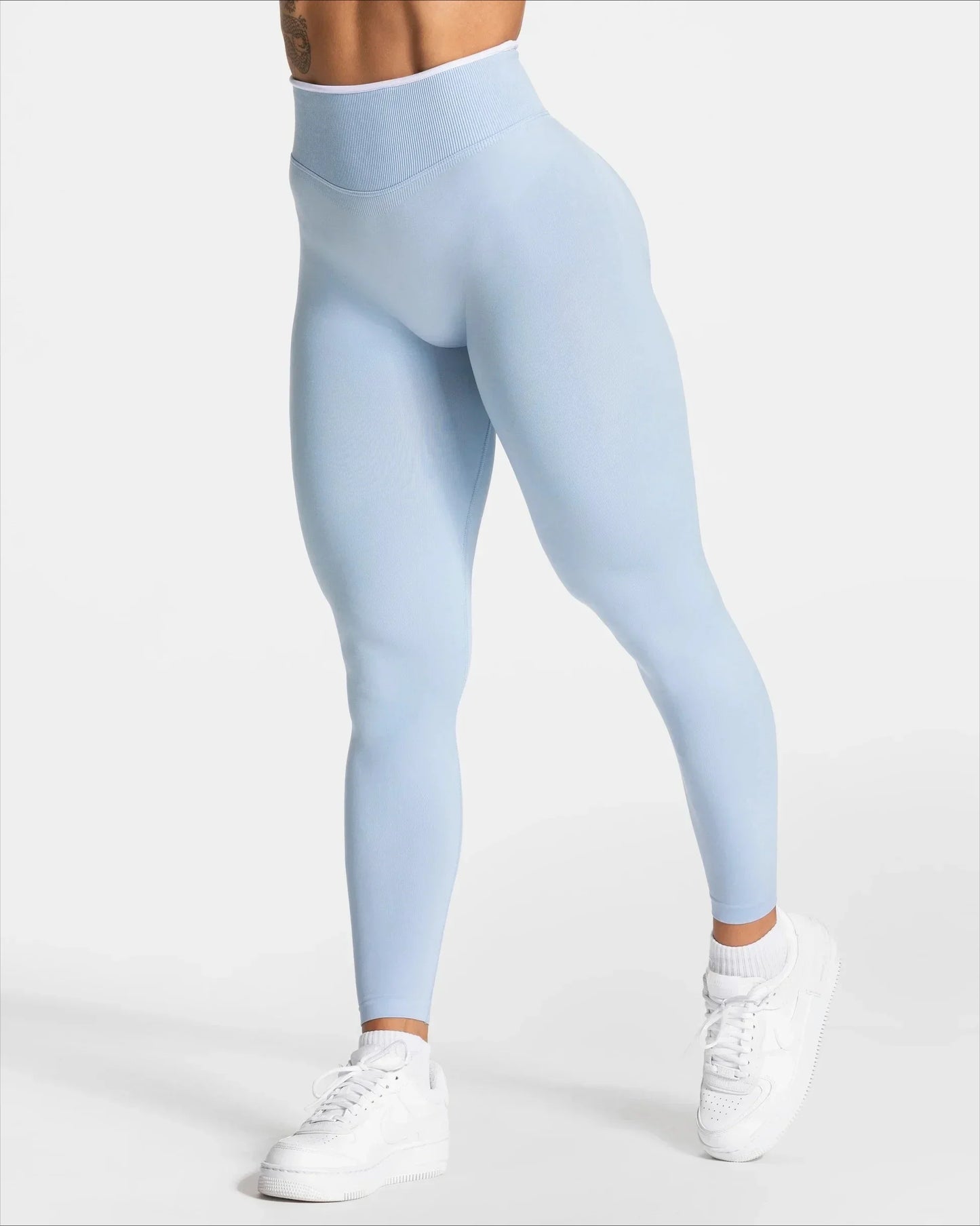 Women's Seamless Gym Solid Color Sports Pants White Edge Waist Tight High Waist