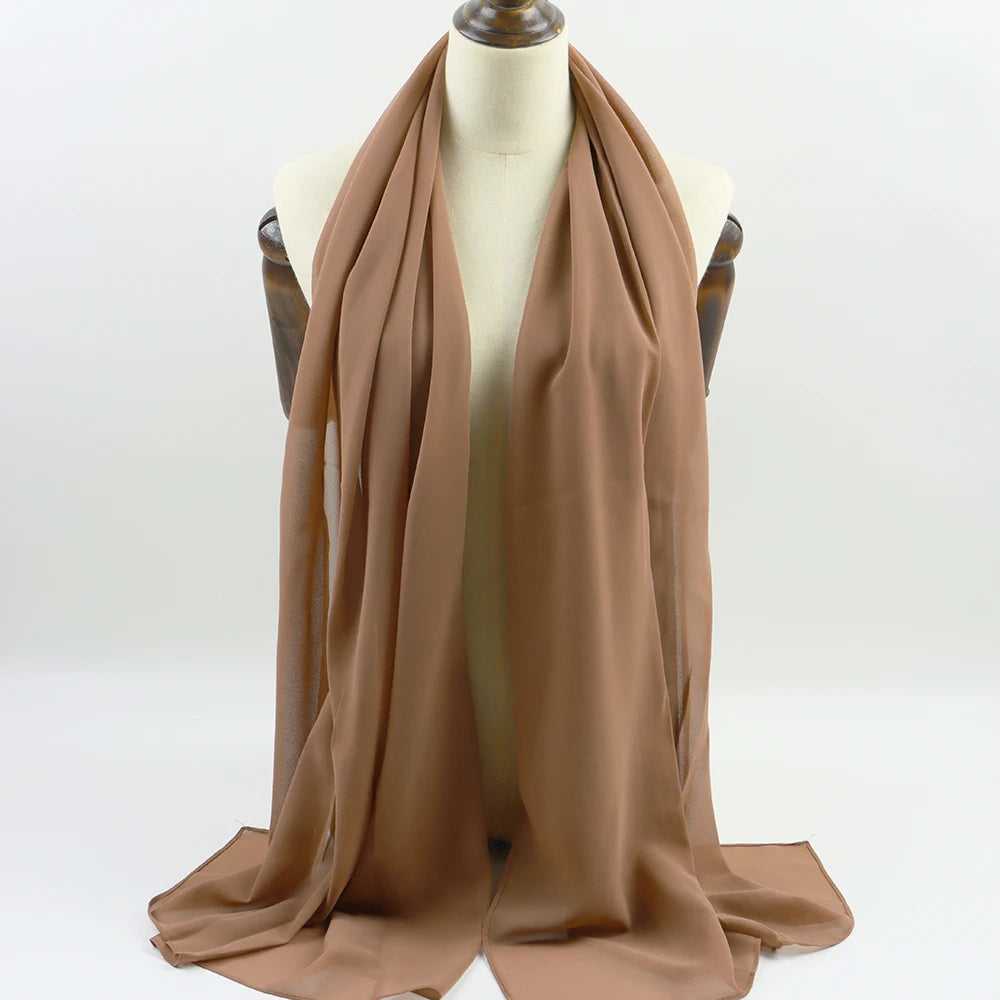 Fashion Pearl Chiffon Hijab Shawls of Muslim Women Solid Color Head Wraps Scarf