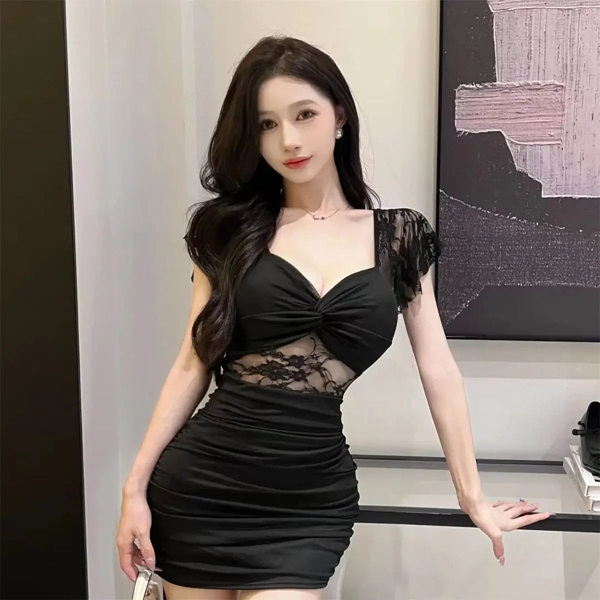 Lace Coquette Short Dresses for Women Sexy Tight Woman Dress Bodycon Mini Corset A Line Elegant Party High Quality Luxury Y2k