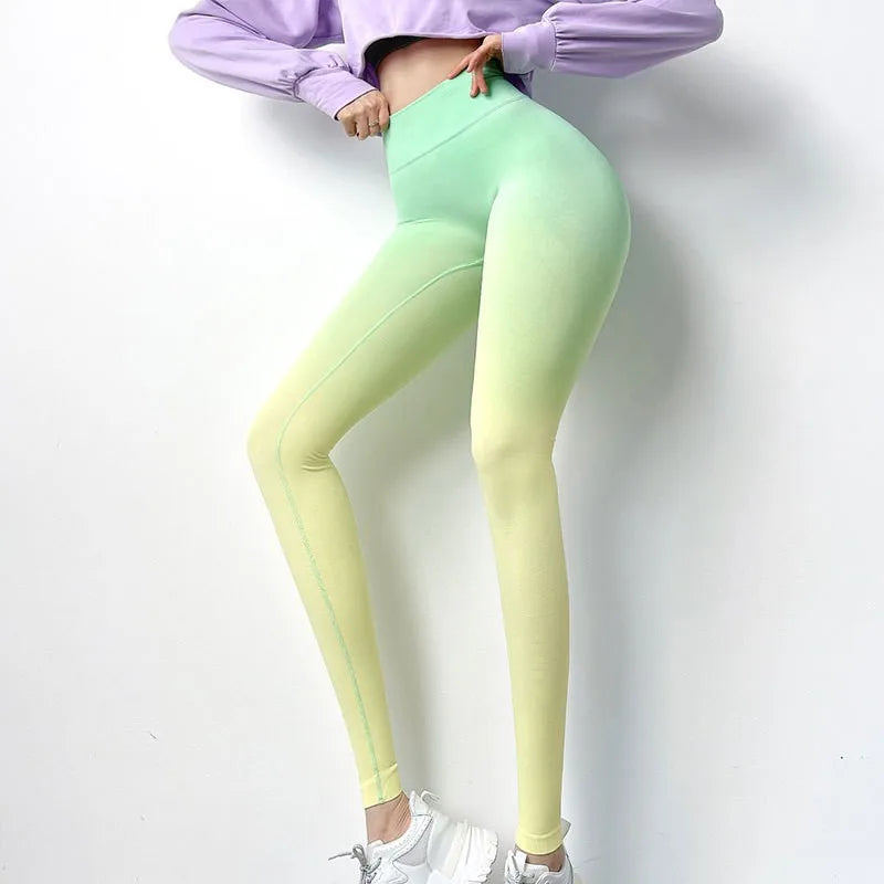 Leggings Gradient Yoga Fitness Leggings High Waist Push Up Butt Elastic Pants