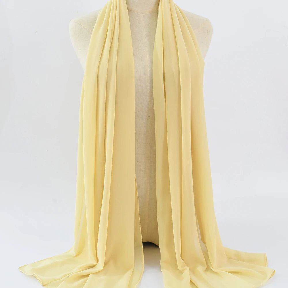 Fashion Pearl Chiffon Hijab Shawls of Muslim Women Solid Color Head Wraps Scarf